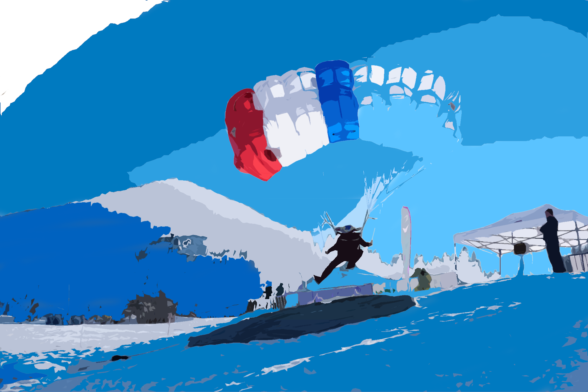 Zeillandung am Hang beim Paraski